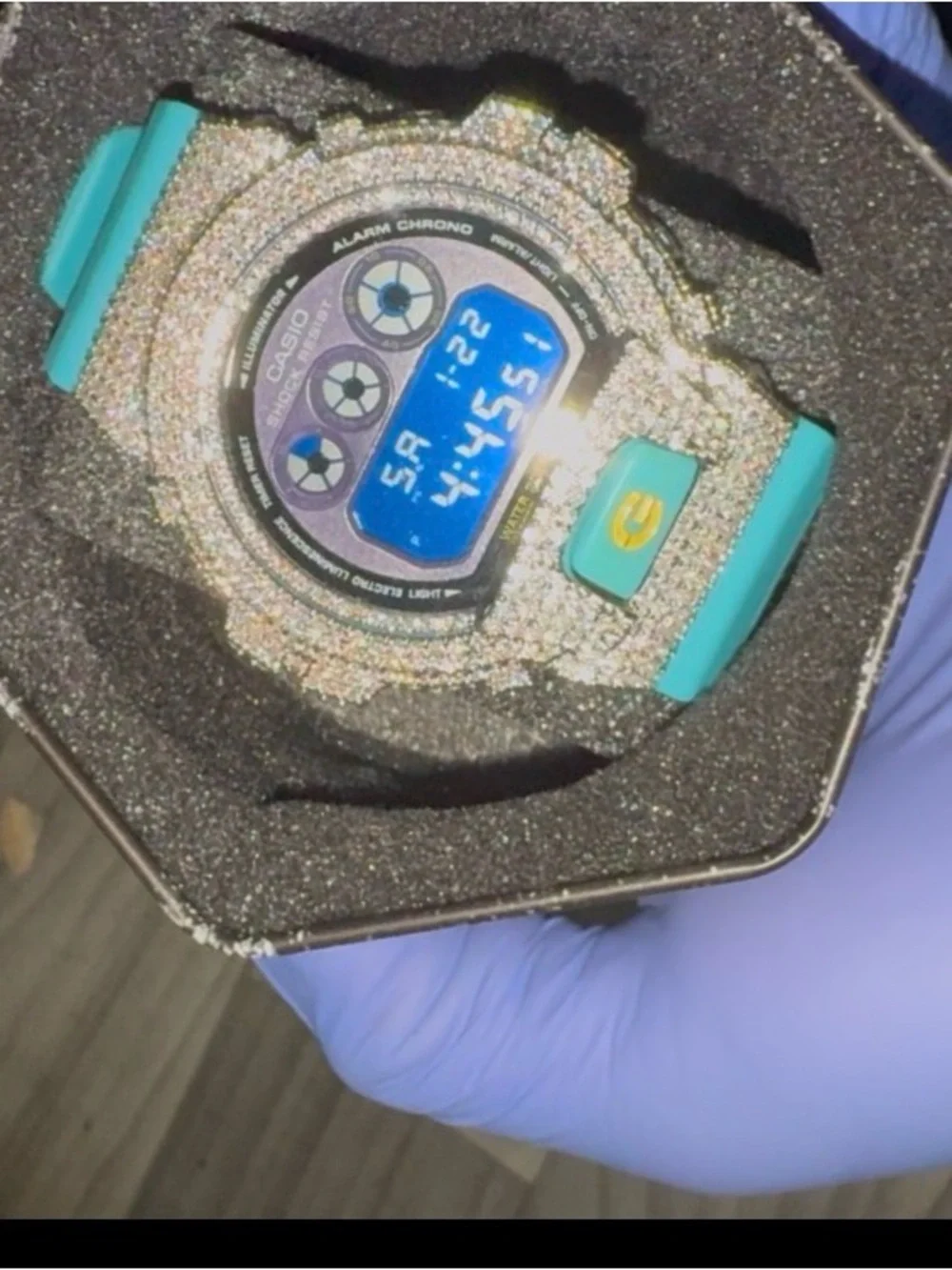 Casio Digital Watch with Turquoise Accents and Crystal-Encrusted Bezel